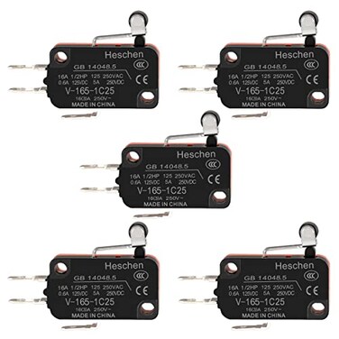 Heschen 5 Pack Micro Switch 16A 1/2HP 125/250VAC Short Roller Lever
