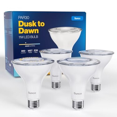 Sunco Lighting Sunco 4 Pack PAR30 LED Bulbs, Dusk to Dawn Flood Light, 11W, Non-Dimmable
