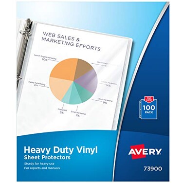AveryClear Heavy Duty Vinyl Sheet Protectors, Top Load, 100 Document Protectors ,73900