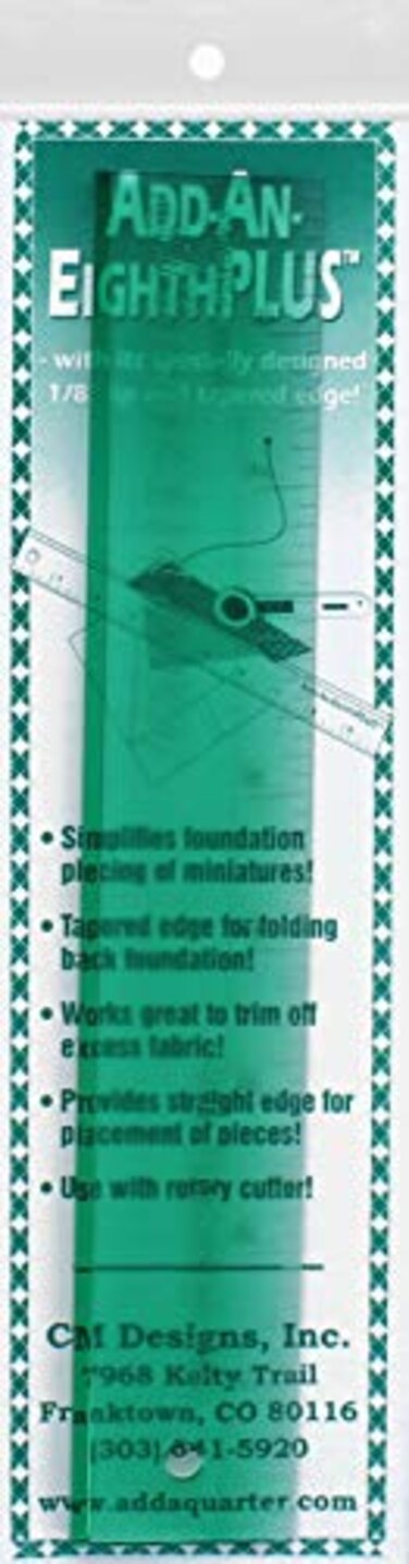 CM Designs Add-An-Eighth PLUS Green 9in Ruler&ldquo; Foundation Paper Piecing Specialty Tool