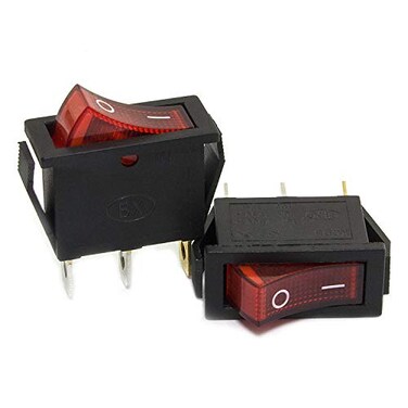RuiLing 5pcs KCD3-102N Square Rocker Switch with Light 3Pin ON/Off 2-Position Red Button SPST