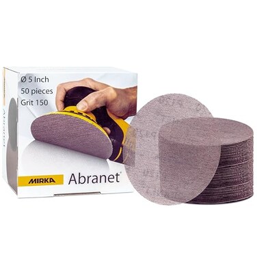 Mirka Abranet 5 Inch 150 Grit Mesh Sanding Discs, Hook and Loop, 50 Pack