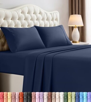 Utopia Bedding California King Sheets Set, 4 Pieces 16" Deep Pocket Bed Sheets, Navy Blue