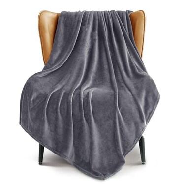 Exclusivo Mezcla Soft Large Fleece Throw Blanket for Couch, Dark Grey