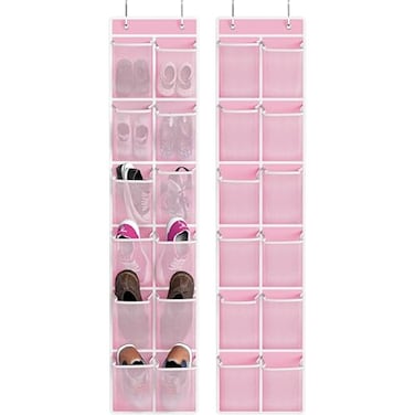 Simple Houseware 12 Pockets Large Over Door Shoe Organizer, 2 Pack, Pink