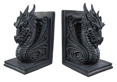 Pacific Giftware Gothic Dragon Bookends - Medieval Evil Dragon Book Ends, Cold Cast Resin, 2-Piece Set, Gray