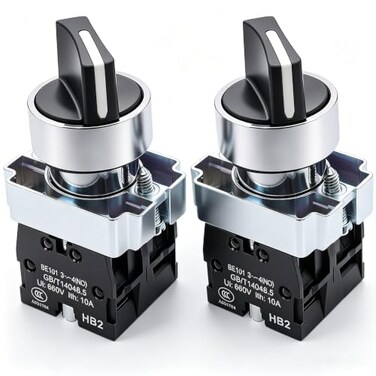 TWTADE 2 Pack 22mm 3 Position Maintained Selector Switch, 2NO 10A 440V Latching Rotary Switch, Metal Head Industrial Control Push Button Switch for Machine Control Panel HB2-BD33