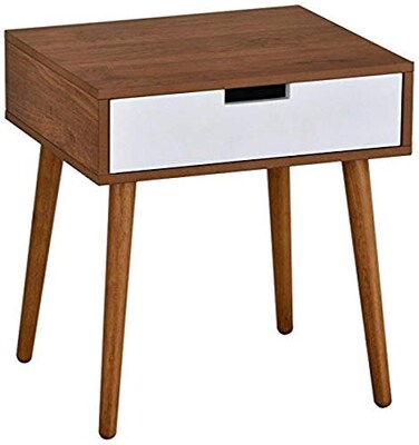 RAAMZO Light Walnut/White Side End Table Nighstand with Drawer 22.5" H