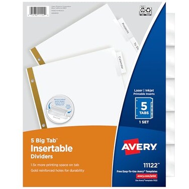 Avery Big Tab Insertable Dividers, 5-Tab, Clear, 1 Set