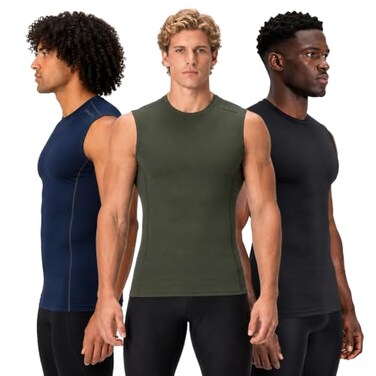 DEVOPS 3 Pack Men's Compression Shirts Sleeveless Tank Top Baselayer