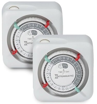 Intermatic TN111K 15-Amp Indoor Timer - Versatile 24-Hour Control - Easy Manual Override and Single 2-Prong Design ,2 Pack