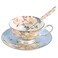 JinGlory Blue Tea Cup Set, Flora with Gold Edges, Bone China, 7OZ