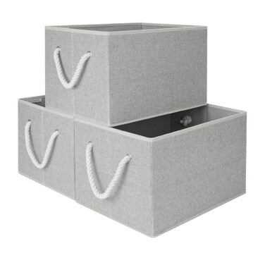 StorageWorks Storage Bins with Rope Handles, Gray, Extra Large, 3-Pack