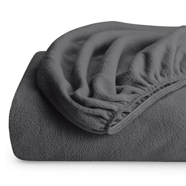 Bare Home Super Soft Fleece Fitted Sheet ,Queen, Grey