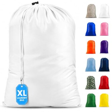 Handy Laundry Heavy Duty Laundry Bag&ldquo; 22 x 32 in Durable Polyester, Extra Large, Machine Washable, Strong Drawstring Closure, Laundry Essentials for Travel, Dorm, Storage, White