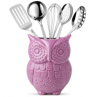 Comfify Purple Owl Utensil Holder“ Decorative Ceramic Kitchen Crock