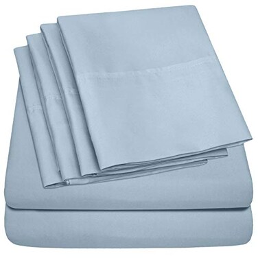 Sweet Home King Size Bed Sheets - 6 Piece 1500 Supreme Collection Fine Brushed Microfiber Deep Pocket King Sheet Set Bedding - 2 Extra Pillow Cases, Great Value, King, Misty Blue