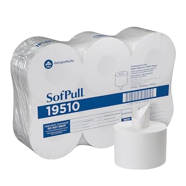 Georgia-Pacific Georgia Pacific SofPull 19510 Centerpull 2-Ply High Capacity Toilet Paper, 1000 Sheets Per Roll, 6 Rolls Per Case, White