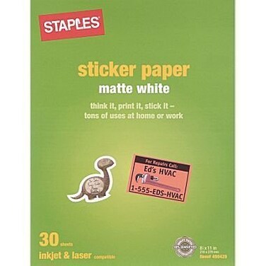 Staples Matte White Sticker Paper 8.5 X 11 ,60 Sheets
