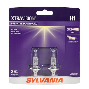 SYLVANIA H1 XtraVision Halogen Headlight Bulb, High or Low Beam, 2 Bulbs
