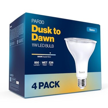 Sunco Lighting Sunco 4 Pack PAR30 LED Bulbs, Dusk to Dawn Flood Light, 11W, E26