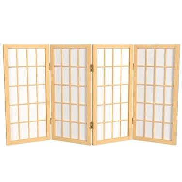 Red Lantern 2 ft. Short Desktop Window Pane Shoji Screen - Natural - 4 Panels