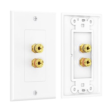 Cable Matters 2-Pack Speaker Wire Wall Plate, 2 Posts, White