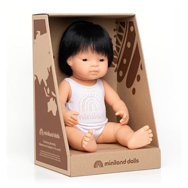 Miniland Doll 15'' Asian Boy ,Box- Made in Spain, Anatomically Correct, Quality