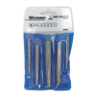 Westward Screw Extractor Set,1/8 to 3/8,5 pcs. 2RUR7-1 Each
