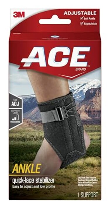 ACE Ankle Brace with Side Stabilizers, Adjustable, Black, 1/Pack
