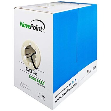 NavePoint CAT5e ,CCA, 1000ft, Black, Solid Bulk Ethernet Cable, 24AWG 4 Pair, Unshielded Twisted Pair ,UTP