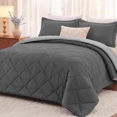 downluxe Comforter Set Reversible Bedding Sets, Charcol/Grey, Twin