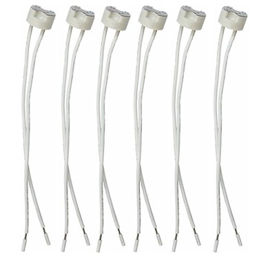 Speller 6 pcs G8 Base Porcelain Halogen Socket G8 LED Light Bulb Ceramic Socket with 6" Leads Wire Connector for Retrofit Halogen Light Bulb