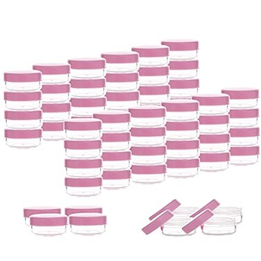 ZEJIA 3 Gram Sample Containers with Lids, 75 Count, Pink Lid
