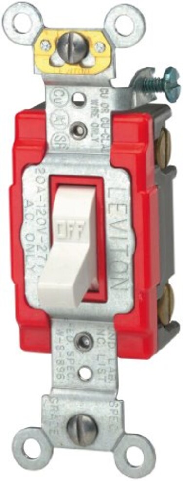 Leviton 20-Amp, 120/277-Volt, Toggle Single-Pole AC Quiet Switch, Extra Heavy Duty Spec Grade, Self Grounding, 1221-2W, White