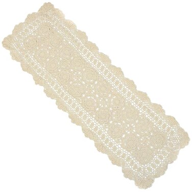 kilofly Handmade Crochet Lace Rectangular Table Runner 15 x 36 Inch, Beige