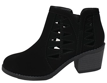 Soda Girl's Triangle Cutout Side Chunky Stacked Heel Ankle Boot ,Black, numeric2