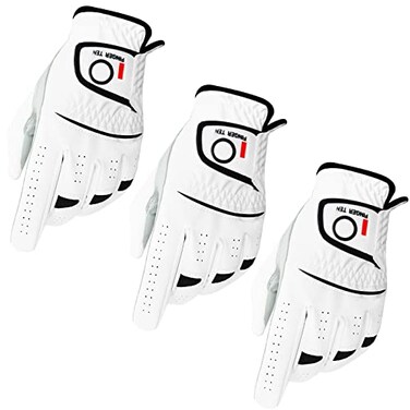 FINGER TEN Golf Gloves Men with Leather Grip 3 or 6 Pack ,3 Pack, M, Left