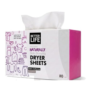 Better Life Natural Dryer Sheets, Unscented, 80 Count
