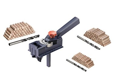KWB DBELPROFI/Dowel JIG, Complete Set with CV Wood Drill BITS and Wooden DOWELS, Universal Drilling AID