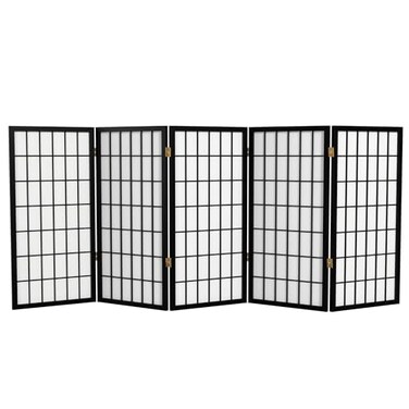 Red Lantern 3 ft. Short Window Pane Shoji Screen - Black - 5 Panels