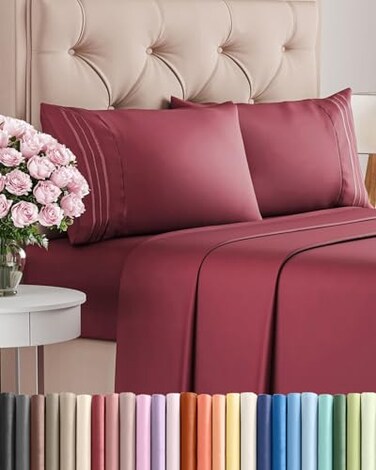 CGK Unlimited Full Size 4 Piece Sheet Set - Comfy BreathableCooling Sheets - Burdy