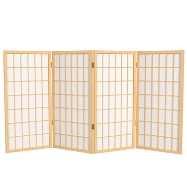 Red Lantern 3 ft. Short Window Pane Shoji Screen - Natural - 4 Panels