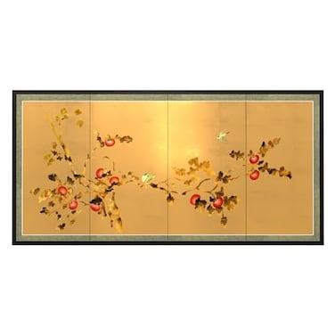 Red Lantern 36" x 72" Gold Leaf Cherry Blossom Silk Screen