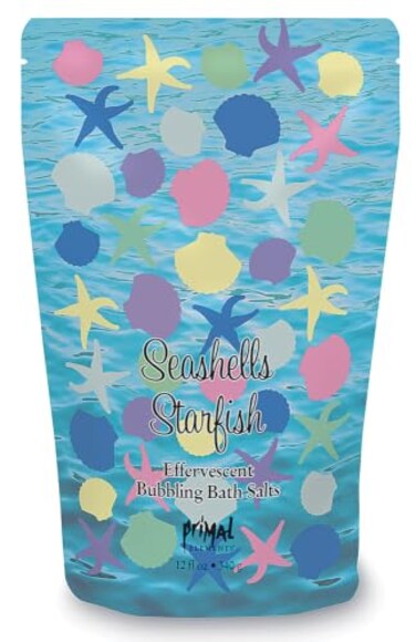 Primal Elements Detoxifying Sea Salt Soak, Bubbling Aromatherapy Salts, SeashellsStarfish, 12 oz Resealable Bag