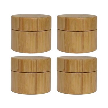 SYBL 4PCS 5ML/5g/0.17oz Empty Refillable Eco Bamboo Shell PP Inner Cream Jars Bottles Container Sample Storage With Screw Cap for Cosmetic Lip Balm Creams Lotion Eye Cream Sample Packing Ointments