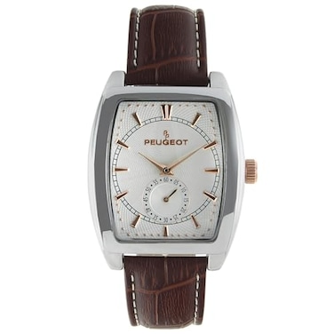 Peugeot Men's Rectangular Textured Dial Sweep Second Hand Leather Strap