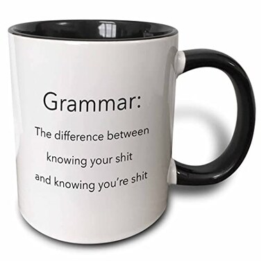 3dRose Grammar difference between knowing your shit 11oz Two-Tone Black Mug