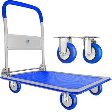 Wellmax Push Cart Dolly, Foldable Moving Platform Flat Cart, 330 lb, Blue