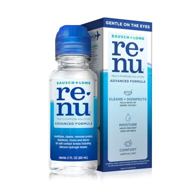 Renu Contact Lens Solution, Advanced Formula, Multi-Purpose Solution with Lens Case, Travel Kit, Gently Cleans, Disinfects, MoisturizesHydrates Soft Lenses for All-Day Comfort, 2 FL Oz